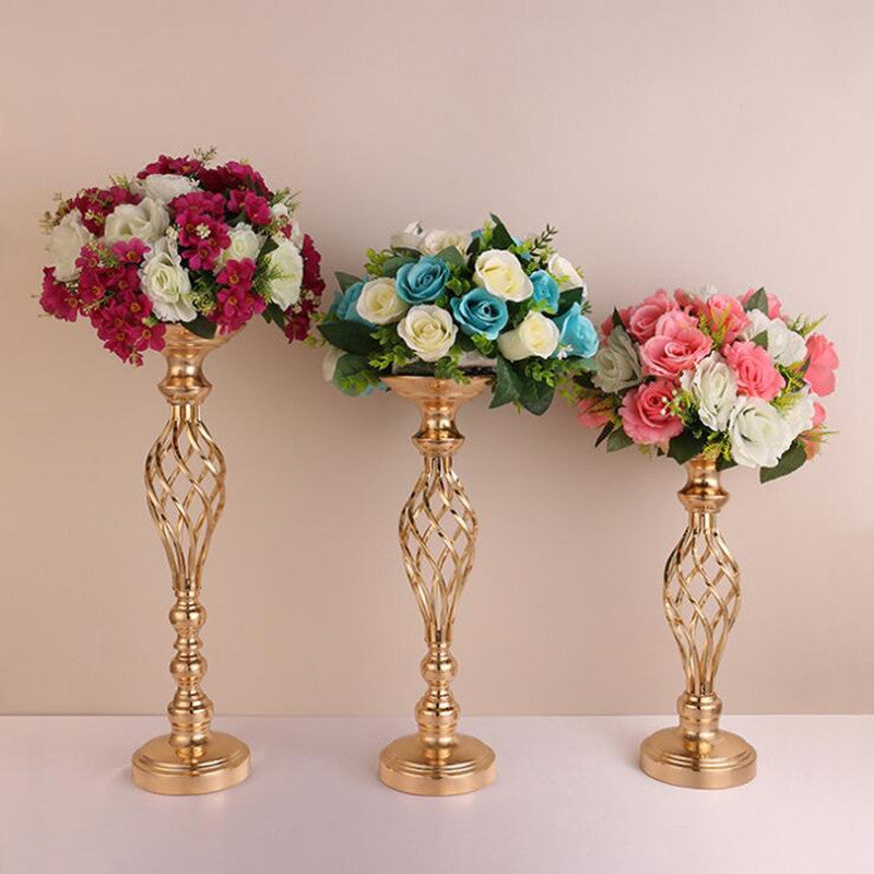 Qfdian Party decoration 10PCS Gold Flower Vases Candle Holders Rack Stands Wedding Decoration Road Lead Table Centerpiece Pillar Party Event Candlestick