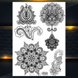 Black Henna Lace Temporary Tattoos Sticker For WOmen Butterfly Moth Mehndi Flower Fake Tatoo Sticker Feather Flora Tatoo