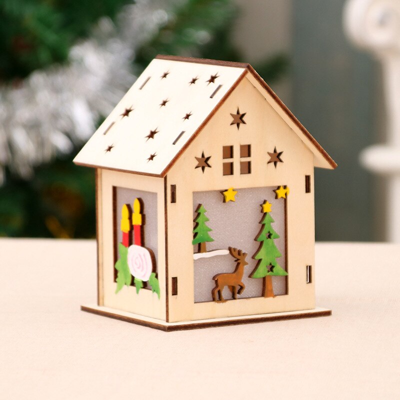 Qfdian halloween decorations christmas decorations Luminous Wooden House Snow House Christmas Tree Hanging Decor Noel Window Display Decor Xmas New Year Gift