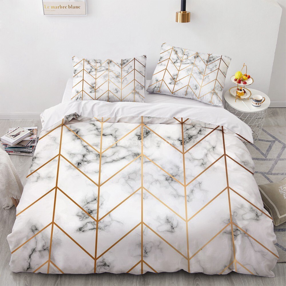 White Gold Marble Pattern Bedding Set Modern 3d Duvet Cover Sets Comforter Bed Linen Twin Queen King Single Size Fashion Luxury