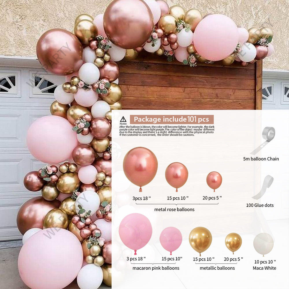 Qfdian 101pcs Chrome Rose Gold Balloons Garland Arch Kit Pink White Ballon for Baby Shower Wedding Birthday Christma Party Decor Globos