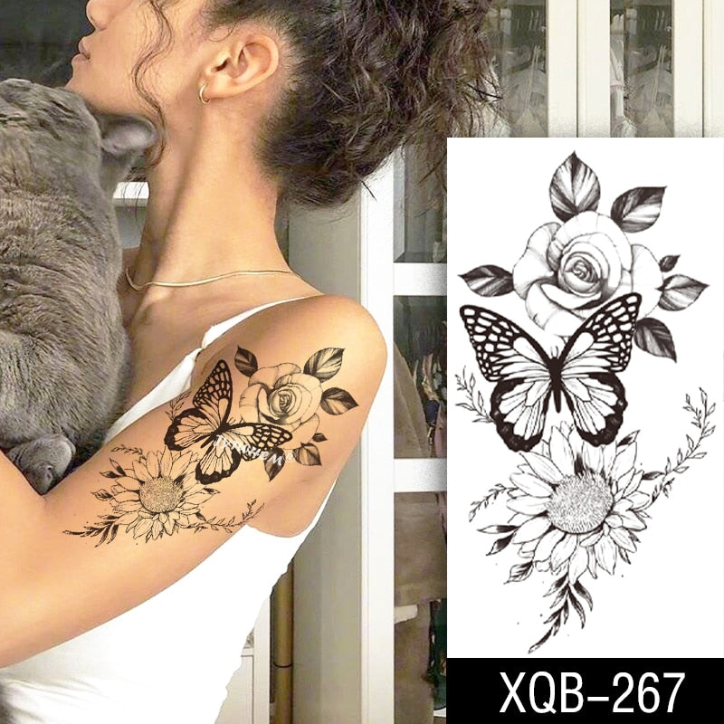 Qfdian gifts for women hot sale new Waterproof Temporary Tattoos Stickers Flowers Butterfly Tatto Flash Sexy Fake Tattoo Arm Body Chest Tatto Art for Women and Girl