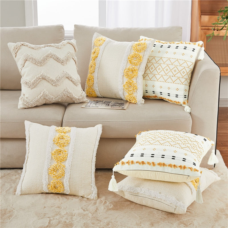 Qfdian Cozy apartment aesthetic valentines day decoration Boho Cushion Covers with Tassels Elegant Pillow Cases Throw Pillow Covers for Sofa Bed Home Morocco Tufted Tassel Luxury Nordic