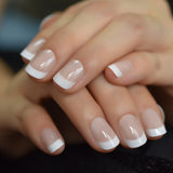 QFDIAN Beige French Nails White Tip Squoval False Nails Short Medium Size Ladies Artificial Manicure Tips for Daily Wear