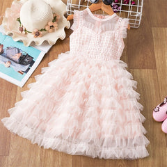 QFDIAN Summer Teens Girl Dresses For Child Floral Short Sleeve Gowns Children Dresses Lace Party Dress Vestido Infantil 3 to 8 Years