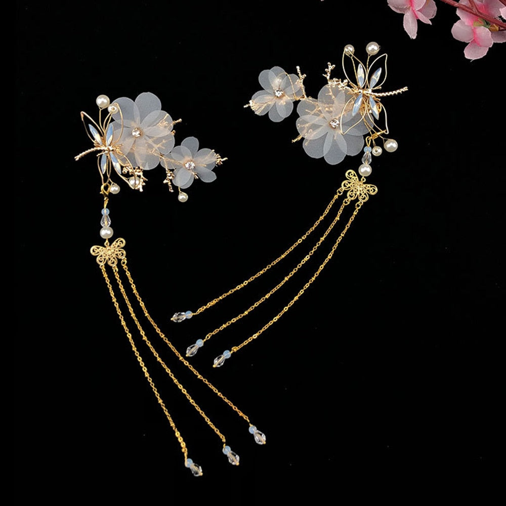 Qfdian gifts for women hot sale new HANFU Chinese Traditional Classical Style Tassel Hair fork  Dragonfly Butterfly Headwear Elegant Wedding Hair Accessories