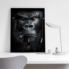 Qfdian halloween decorations halloween costumes halloween gift Punk Orangutan Monkey Chimp Headphones Art Canvas Print Painting Gorilla Animal Modern Wall Picture Home Decoration Poster