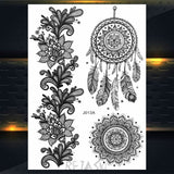 Black Henna Lace Temporary Tattoos Sticker For WOmen Butterfly Moth Mehndi Flower Fake Tatoo Sticker Feather Flora Tatoo