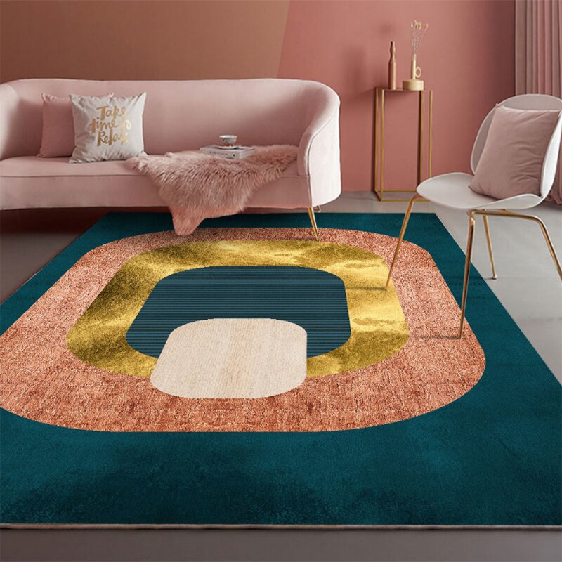 Qfdian Living room remodel Pink Geometric Large Carpets Area Rugs for Living room Home Decor Tatami Kids Play Floor Mats Sofa Blanket Bedside Modern Carpet