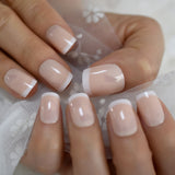 QFDIAN Beige French Nails White Tip Squoval False Nails Short Medium Size Ladies Artificial Manicure Tips for Daily Wear