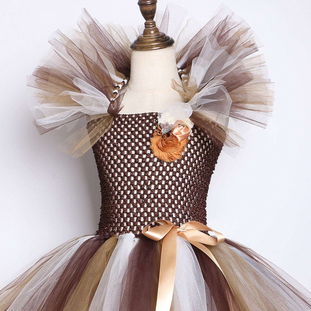 Qfdian halloween decorations halloween costumes Brown Animal Girl Tutu Dress Lion Children Halloween Costume for Girls Kids Christmas Dresses Princess Girl Costumes 1-12 Years