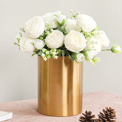 Qfdian  Christmas Silk Peony Artificial Flowers Rose Wedding Home DIY Decor High Quality Big Bouquet Foam Accessories Craft White Fake Flower