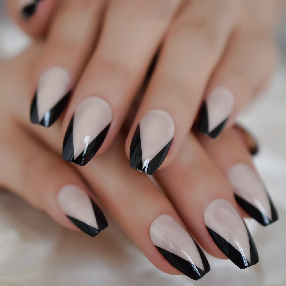 QFDIAN Matt Black Fake Nails Visible Trails of Planets Faux Ongle Square Press On Finger Manicure with Adhesive Tabs 24