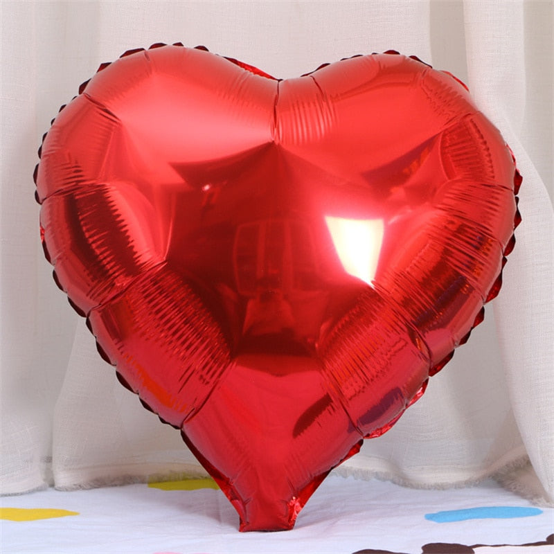 Qfdian valentines day gifts for her 10pcs 18inch Foil Heart Balloon Valentines Day Wedding Decoration Balloons Mariage Birthday Party Decorations Baby Shower Globos