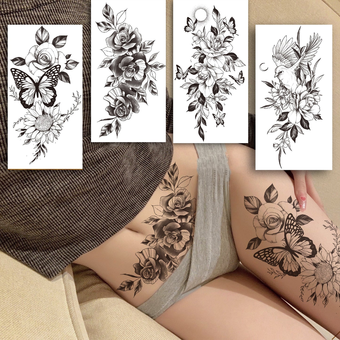 Qfdian gifts for women hot sale new Waterproof Temporary Tattoos Stickers Flowers Butterfly Tatto Flash Sexy Fake Tattoo Arm Body Chest Tatto Art for Women and Girl