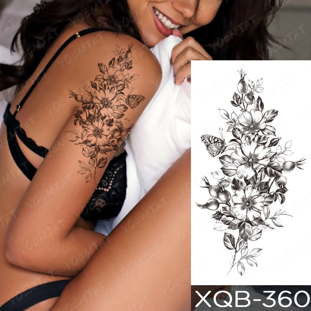 Qfdian Waterproof Temporary Tattoo Sticker I Love You Flash Tattoos Lip Print Butterfly Flowers Body Art Arm Fake Sleeve Tatoo Women