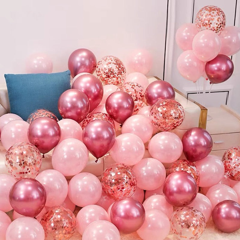 Qfdian Party decoration hot sale new 20/40pcs 10inch Pink Balloons Confetti Chrome Metallic Latex Balloon Christmas Baby Shower Birthday Wedding Party Decorations