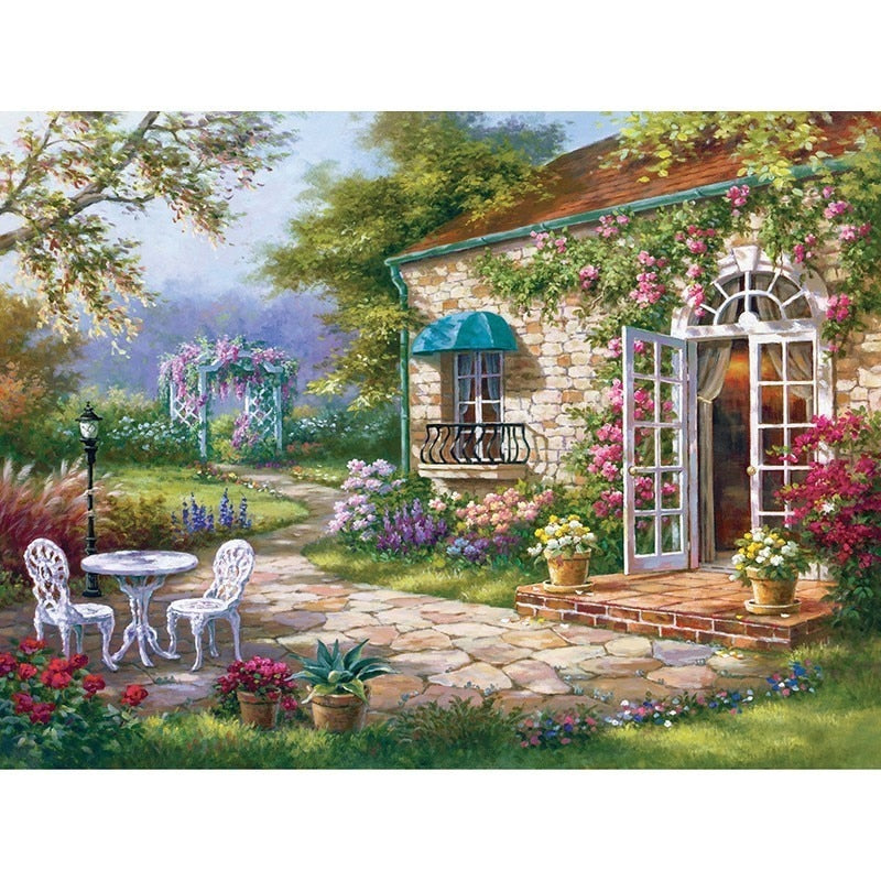 Qfdian Scenery DIY 5D Diamond Painting Full Round Resin Mosaic Landscape Diamond Embroidery Picture Rhinestone Home Decor Gift