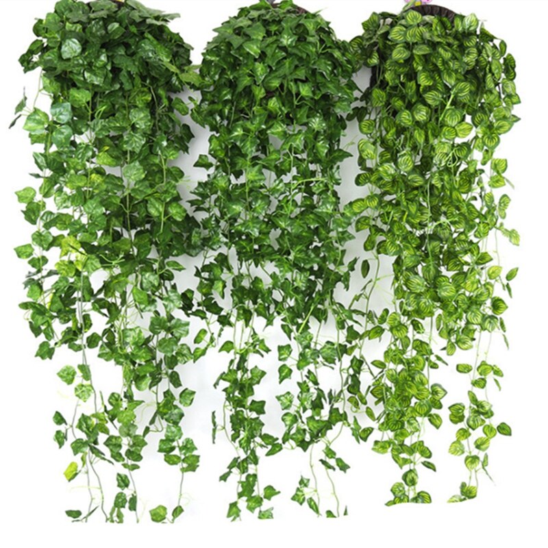 Qfdian Party decoration 12Pack 230cm Artificial Plant Ivy Garland Fake Silk Greenery Leaf Vine Hanging Green Foliage for Room Office Wedding Wall Decor