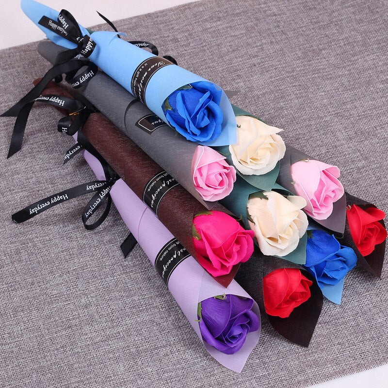 Qfdian valentines day gifts for her 10/5Pcs Soap Rose Bouquet Valentines Day Gift for Fridend Wedding Bouquet Home Decorations Holding Artificial Rose Flowers