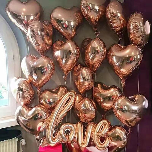 Qfdian valentines day gifts for her 21pcs/set 18inch Rose Gold Red Heart Foil Balloons Love Letter Air Helium Balloon Valentine's Day Wedding Decor Birthday Globos