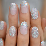 QFDIAN Beige French Nails White Tip Squoval False Nails Short Medium Size Ladies Artificial Manicure Tips for Daily Wear