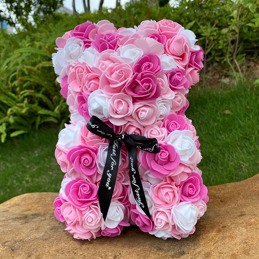 Qfdian valentines day gifts for her 40cm Rose Bear Heart Artificial Flower Rose Teddy Bear For Women Valentine's Wedding Birthday Christmas Gift