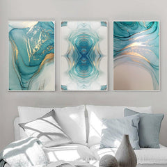 Qfdian Nordic Light Luxury Blue Canvas Painting Modern Home Abstract Gold Poster and Print Wall Art Picture for Living Room Decoration