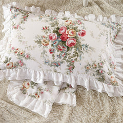 Qfdian Cozy apartment aesthetic hot sale new 100% Cotton Princess Romantic Flower Print Ruffle Bedding Bed Skirt Bedspread Mattress Cover Duvet Cover Sheet Pillowcases