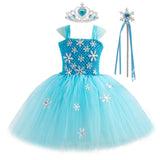 Qfdian halloween decorations halloween costumes Blue Princess Elsa Dress for Girls Snow Queen Tutu Dress Up Costumes for Kids Girl New Year Clothes Snowflake Christmas Outfits