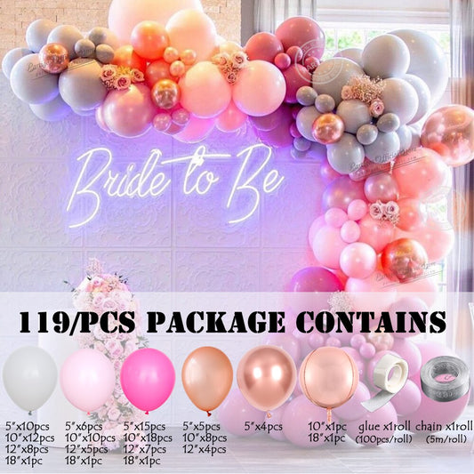 Qfdian Party decoration hot sale new 119Pcs Pastel Pink Rose Red Latex Balloons Garland Kit Set Wedding Decorations Globos Chain Birthday Engagement Bridal decors