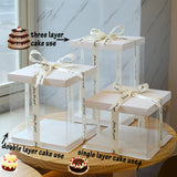 Qfdian Party gifts Party decoration hot sale new 1Pc Clear PVC Cake Box Transparent Cake Packing Box Birthday Wedding Christmas Candy Dessert Packaging Gifts New Year Decoration