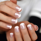 QFDIAN Beige French Nails White Tip Squoval False Nails Short Medium Size Ladies Artificial Manicure Tips for Daily Wear
