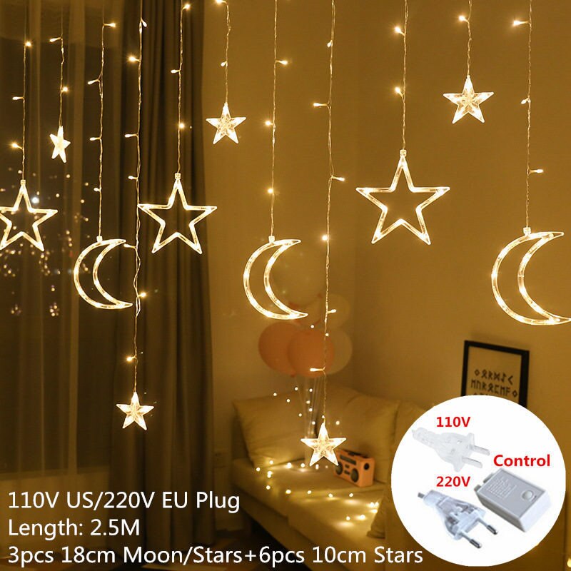 Qfdian valentines day gifts for her LED Icicle Star Snowflake Lamp Fairy Lights Curtain Garland New Year Christmas Decor for Home Festoon Led Light on The Window