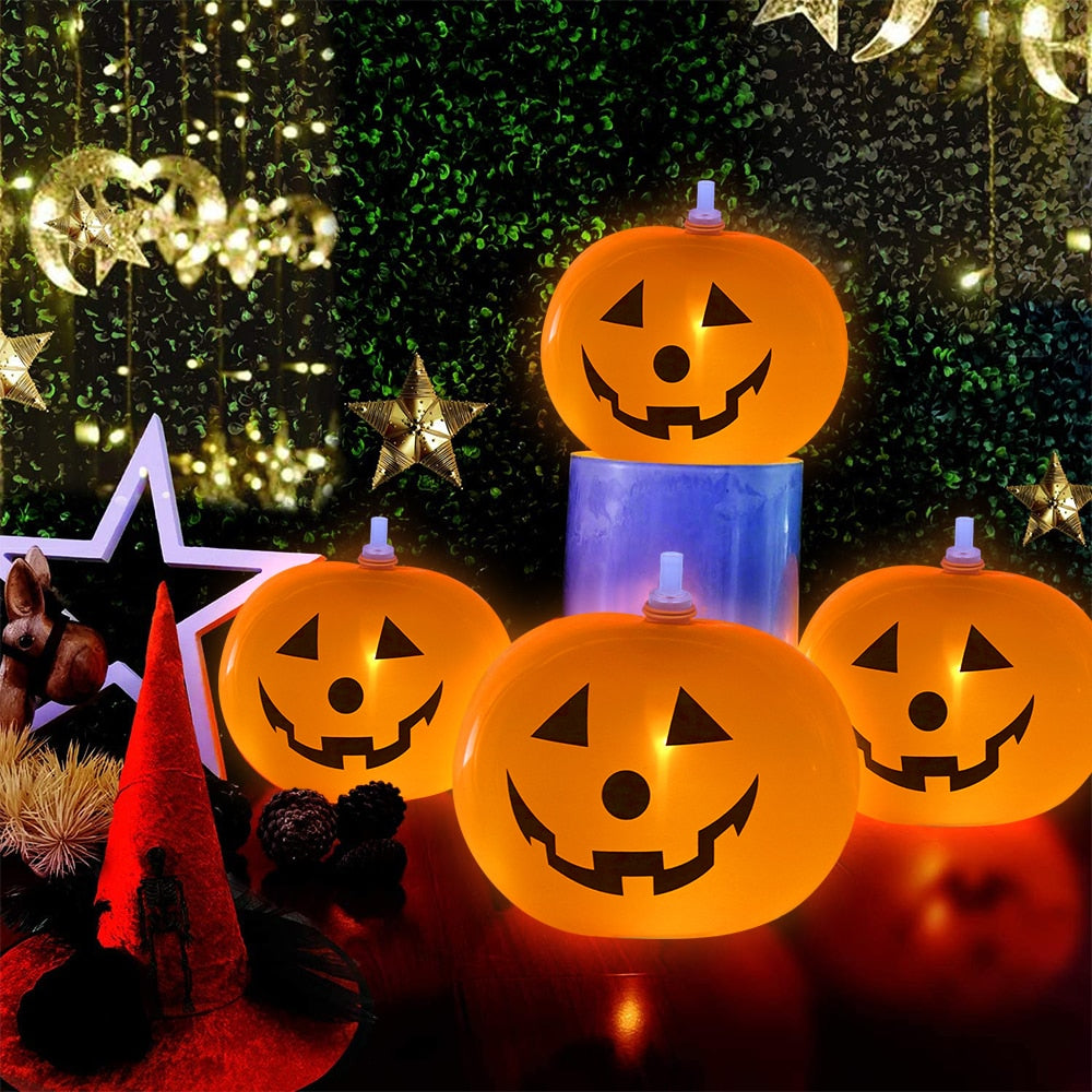 Qfdian halloween decorations halloween costumes halloween gift5pcs Pumpkin LED Light Up Balloons LED Balloons Flashing Light Neon Party Supplies for Halloween Birthday Festival Decorations