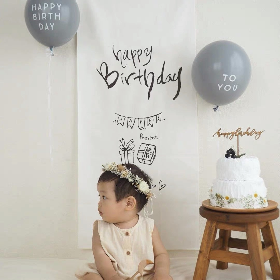 Qfdian Party decoration hot sale new Happy Birthday cloth Banner Sign Door Hanging Wall Decor adult Bday Party Balloon Supplies Favors for Kids Birthday 100 days