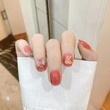 24Pcs false nails with designs cow and Blue Color cut design Fake Nail Shiny Gold Foil  artificial nails with glue for girls