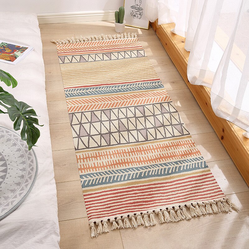 Qfdian easter decorations clearance Luxury Bohemia Ethnic Style Cotton Linen Soft Carpet Handmade Tassel Rug Living Room Bedside Floor Mat Pad Home Boho Decoration