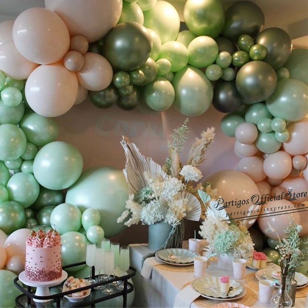 Qfdian Party decoration hot sale new Multi Size Matte Pastel Pink Avocado Bean Green Latex Balloons Garland Kit Balls Wedding Jungle Party Home Decorations Globos