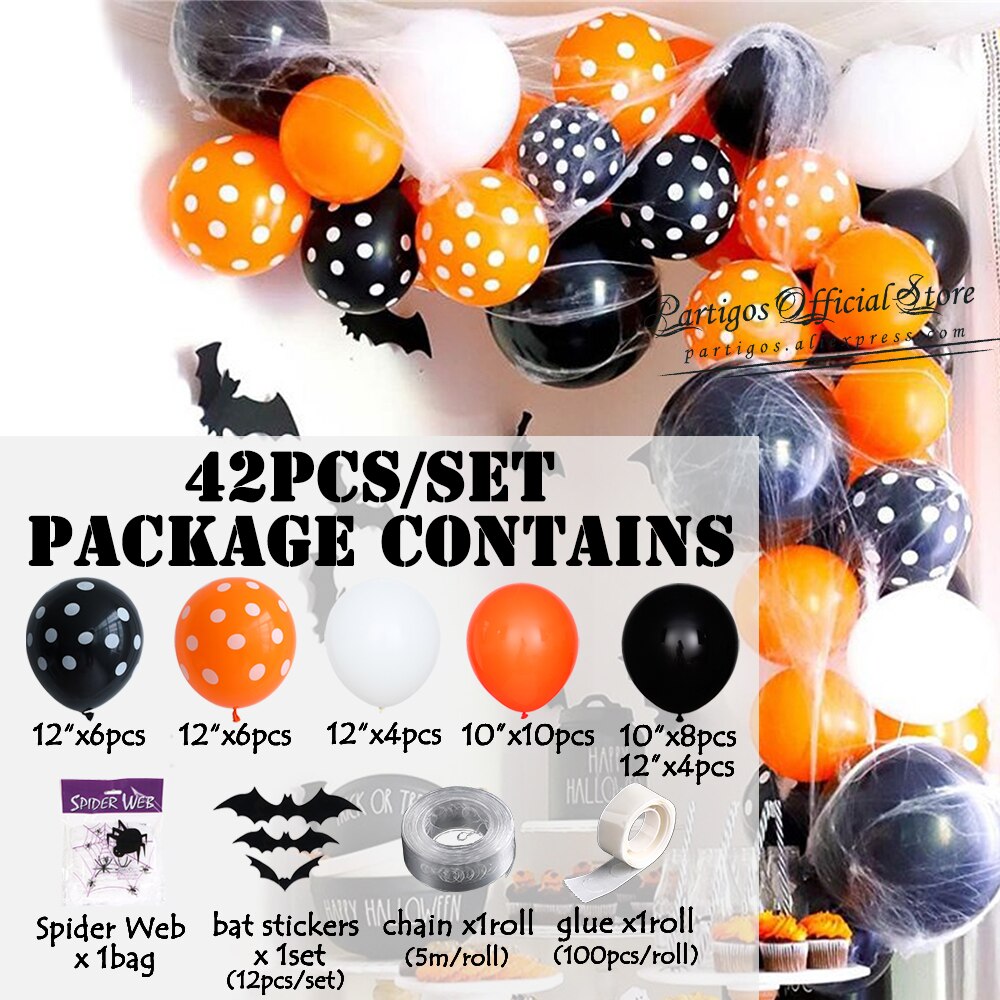 Qfdian halloween decorations halloween costumes halloween gift 42Pcs Black Orange Polka Dot Balloons Garland Kit Balloon Arch Halloween Home Party Decorations Halloween Bat Stickers Decors