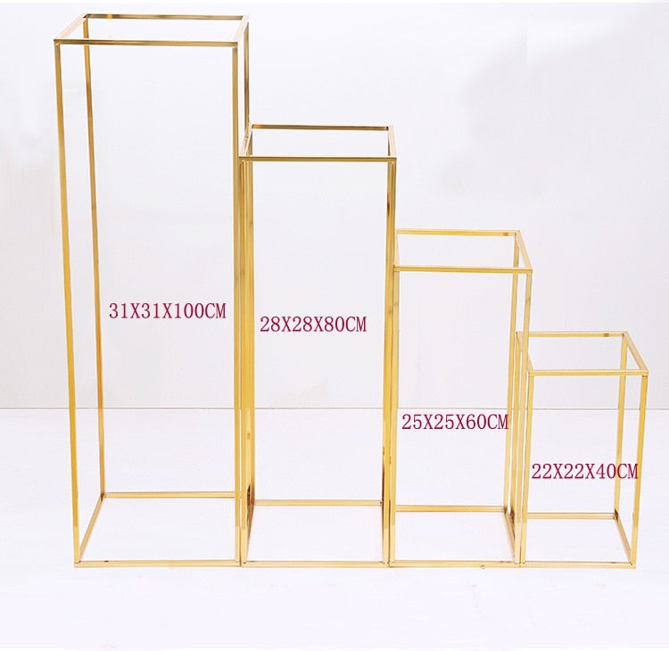 Qfdian Party decoration 4pcs Wedding Centerpiece Gold-Plated Geometric Flower Stand Home Decoration Shiny Metal Iron Rectangle Square Frame Backdrop