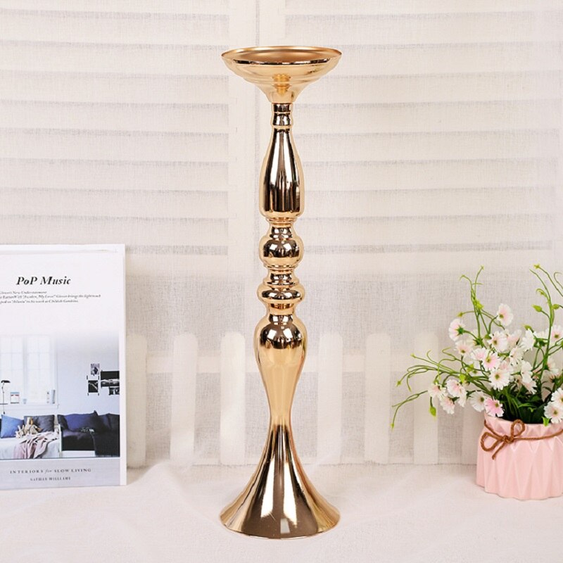 Qfdian Party decoration 2 PCS/LOT Gold Candle Holders 50CM/20" Flower Vase Candlestick Wedding Decoration Table Centerpiece Flower Rack Road Lead