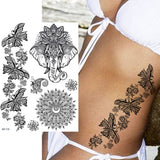 Black Henna Lace Temporary Tattoos Sticker For WOmen Butterfly Moth Mehndi Flower Fake Tatoo Sticker Feather Flora Tatoo