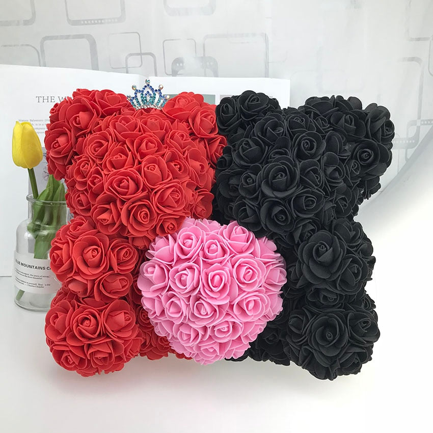 Qfdian valentines day gifts for her Artificial Flowers Rose Bear Multicolor Plastic Foam Rose Teddy Bear Girlfriend Valentines Day Gift Birthday Party Decoration