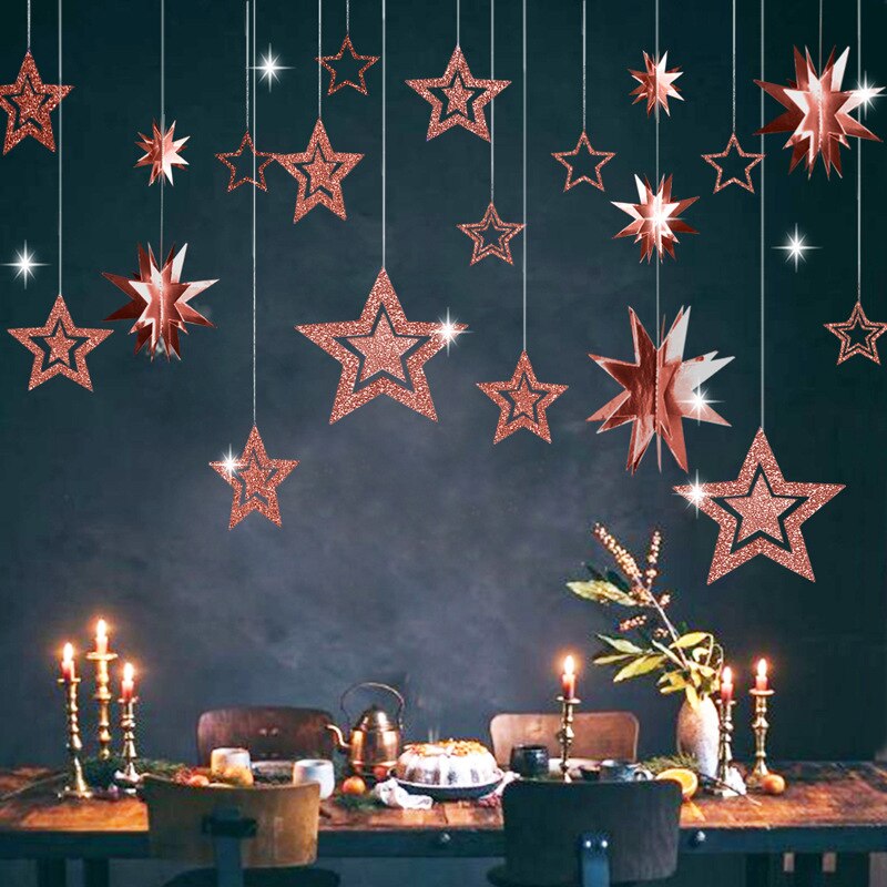 Qfdian dorm decoration ideas 7pcs/lot Twinkle Star Paper Pendant Garland Ornaments Christmas Decorations for Home New Year 2022 natal Noel Decor Navidad