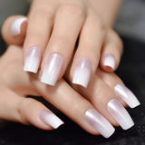 Qfdian Natural Nude Color Press On Nails Marble White Artificial False Nails Square Short Glossy Pattern Tips with Glue Sticker
