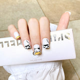 24Pcs false nails with designs cow and Blue Color cut design Fake Nail Shiny Gold Foil  artificial nails with glue for girls