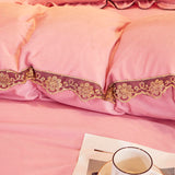 Qfdian father's day gifts Super Soft Beige Lace Flowers Embroidery Crystal Velvet Korean Bedding Duvet/Quilt Cover Pillowcases Solid Color Home Textiles