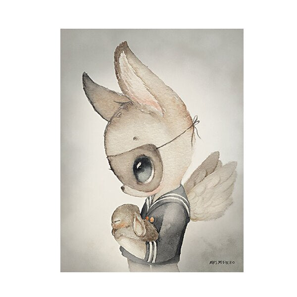 Qfdian easter decorations clearance Nordic Modern Cartoon Moon Rabbit Girls Carousel Canvas Painting Spray Color Swan Art Poster Kids Baby Nursery Room Wall Picture