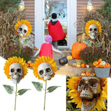 Qfdian New Garden Decoration Skull Head Sunflower Statues Outdoor Creative Garden Ornament Party Garden Skull Sunflower Decoration